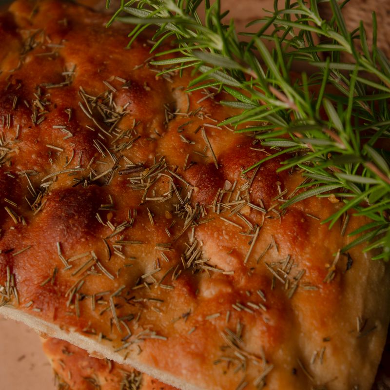 Golden rosemary focaccia finished with coarse sea salt